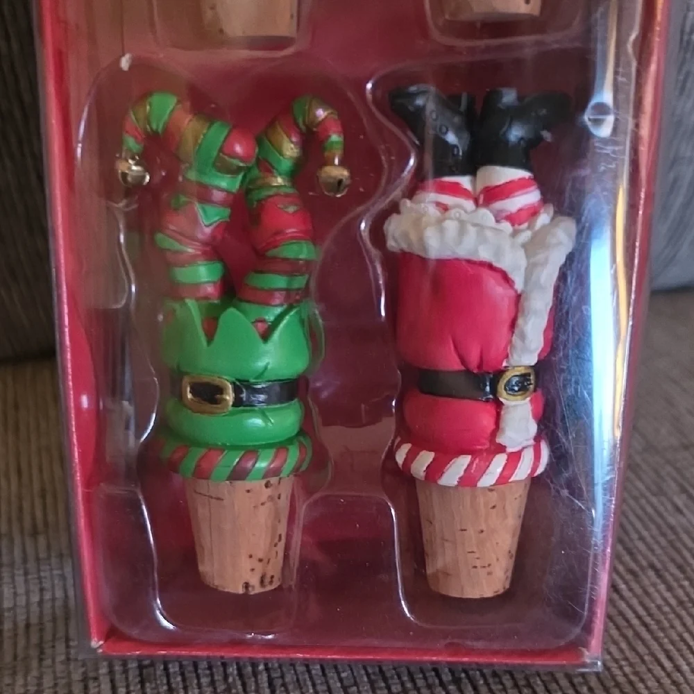 Festive Christmas Wine Stoppers By Boston‎ Warehouse, Set Of Four, New